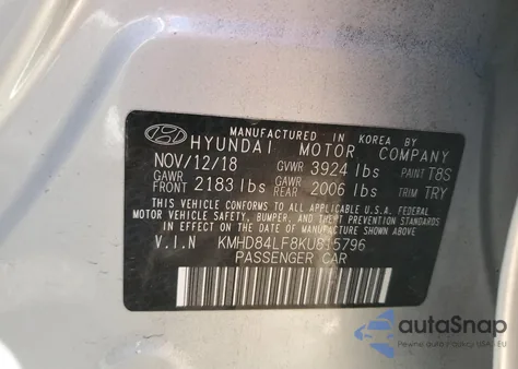 2019 Hyundai Elantra Sel from USA, damaged, VIN KMHD84LF8KU815796